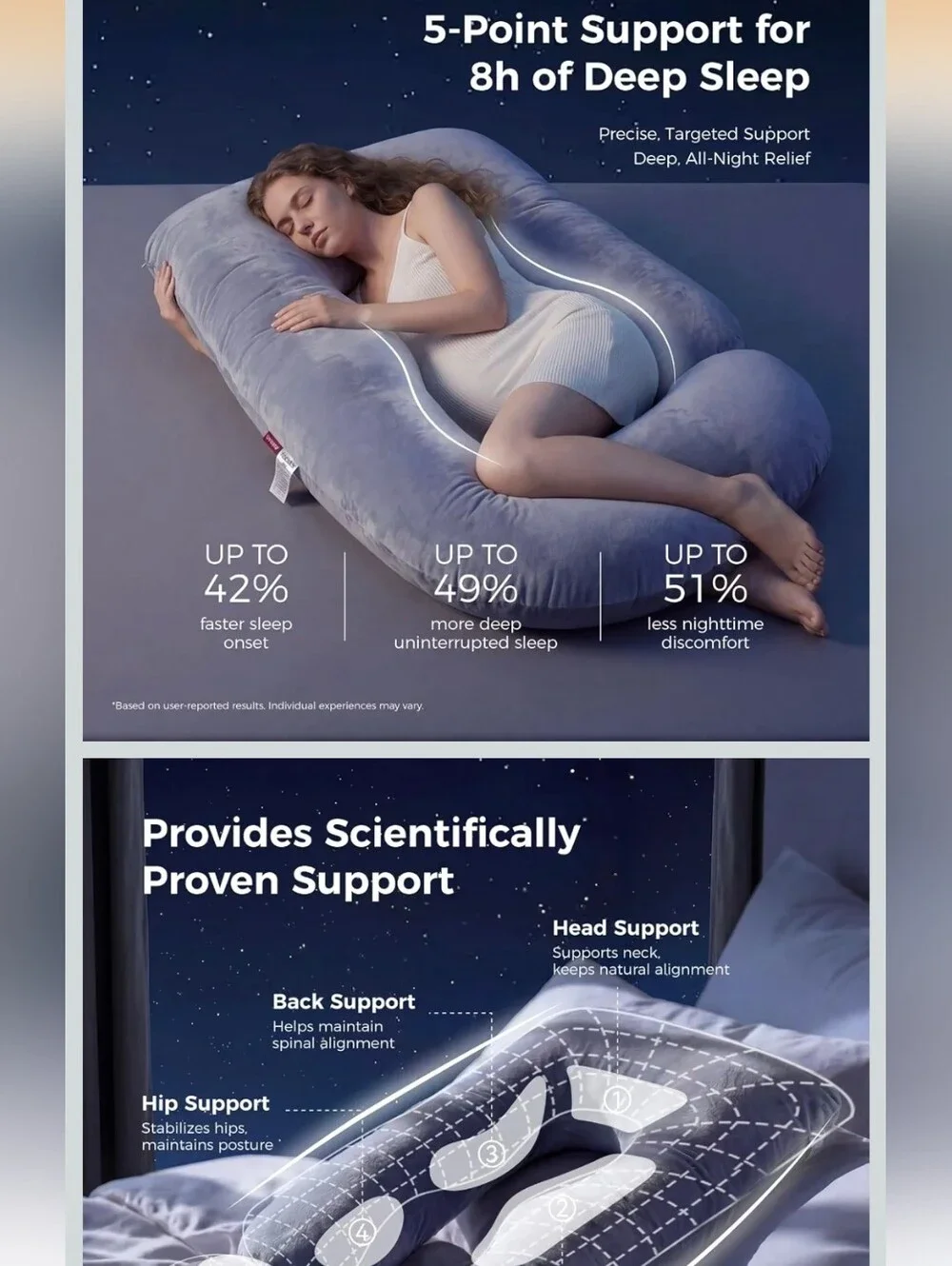 Pregnancy Pillow for Sleeping - U Shaped Full Body Maternity Pillow Gray
